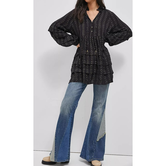 by Anthropologie Quinn Sequined Tunic Blouse Shimmer Small Witchy Whimsigoth - Picture 12 of 16